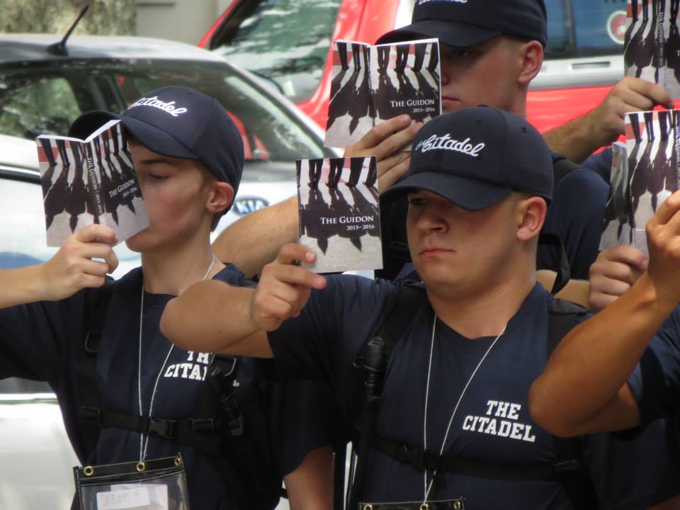 Knobs in the class of 2019 study their Guidons.